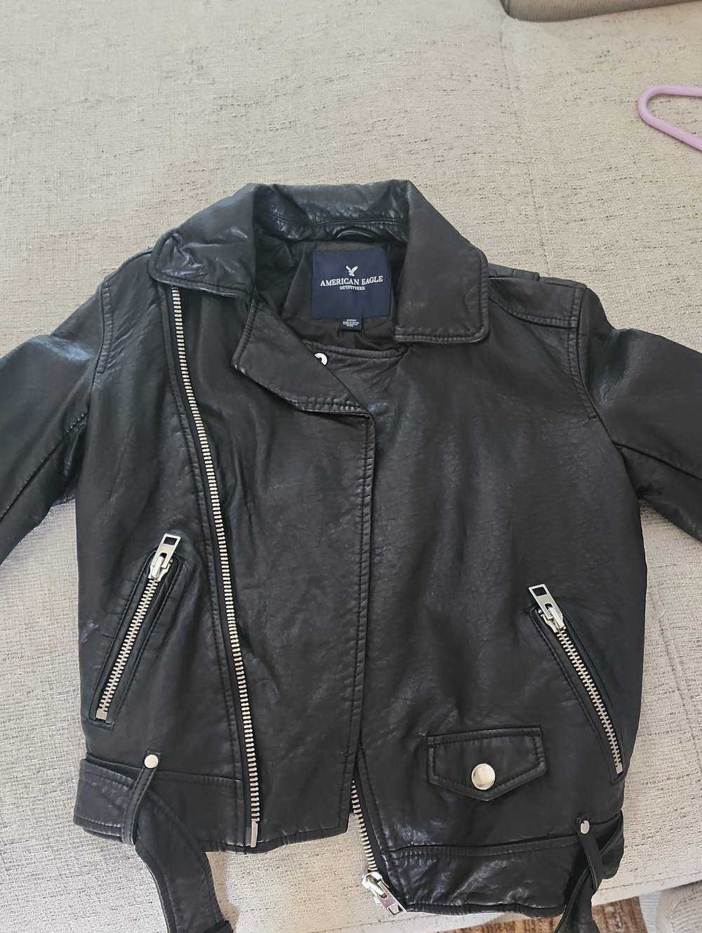 American Eagle Outfitters Black Faux Leather Asymmetrical Moto Jacket
